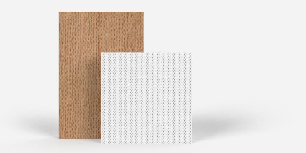 Stratifié CPL ou HPL comme couche supérieure décorative pour un panneau acoustique