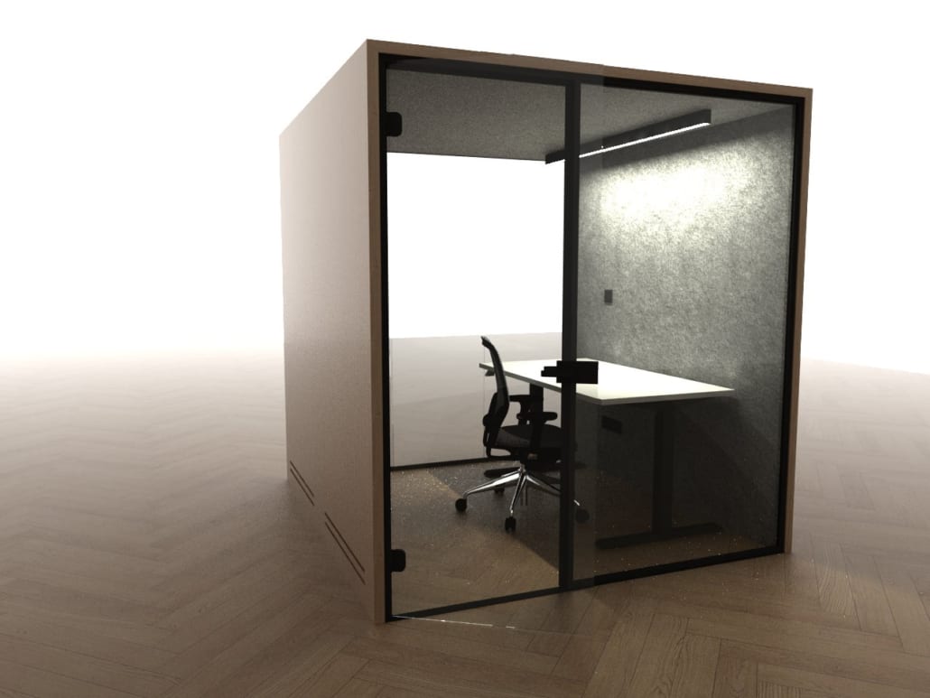 Een optimale akoestische werkomgeving Render gesloten pod